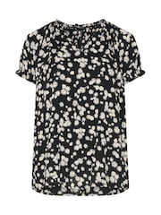 Yours Curve Black Daisy Notch Neck Blouse - Image 5 of 5