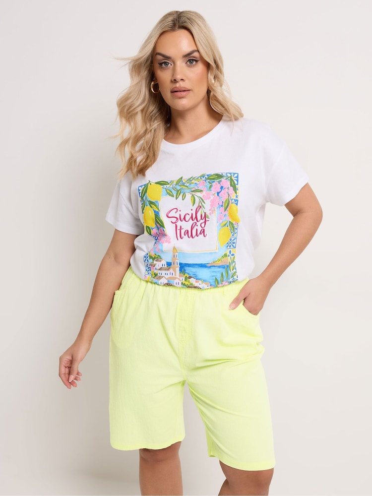 Yours Curve Yellow Cool Cotton Shorts - Image 1 of 5 Yours Curve Yellow Cool Cotton Shorts - Image 1 of 5