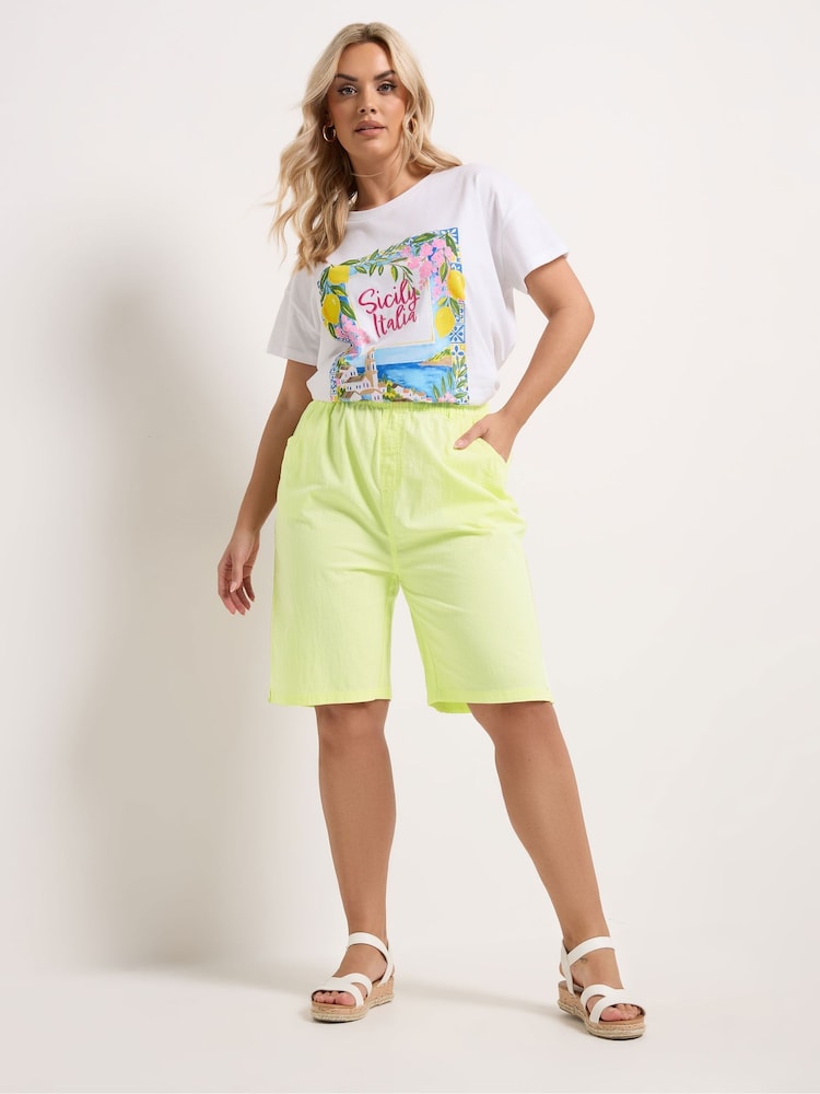 Yours Curve Yellow Cool Cotton Shorts - Image 2 of 5 Yours Curve Yellow Cool Cotton Shorts - Image 2 of 5