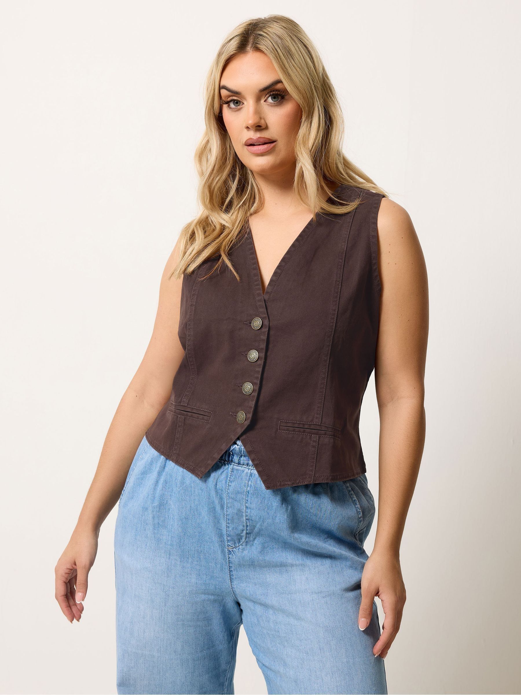 Yours Curve Women's Brown Denim Waistcoat