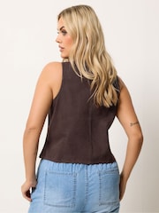 Yours Curve Brown Denim Waistcoat - Image 2 of 5