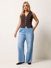 Yours Curve Brown Denim Waistcoat - Image 3 of 5