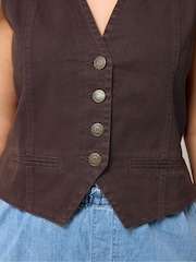 Yours Curve Brown Denim Waistcoat - Image 4 of 5