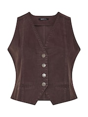 Yours Curve Brown Denim Waistcoat - Image 5 of 5