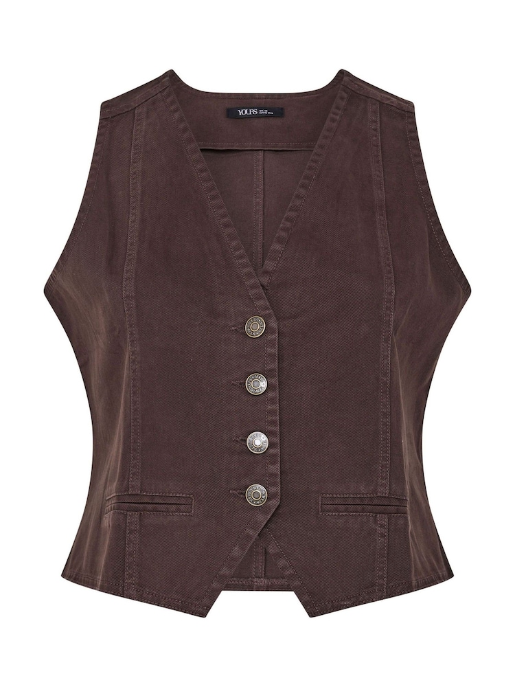 Yours Curve Brown Denim Waistcoat - Image 5 of 5