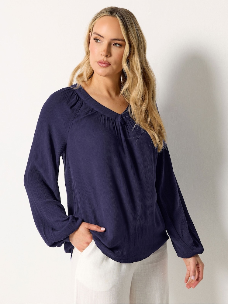 Long Tall Sally Blue Deep V-Neck Crinkle Top - Image 1 of 5