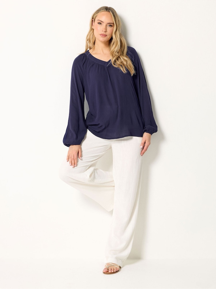Long Tall Sally Blue Deep V-Neck Crinkle Top - Image 2 of 5