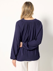 Long Tall Sally Blue Deep V-Neck Crinkle Top - Image 3 of 5