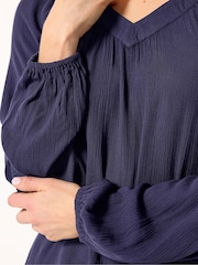 Long Tall Sally Blue Deep V-Neck Crinkle Top - Image 4 of 5