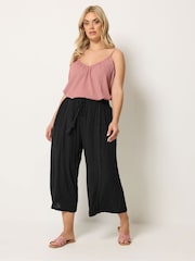 Yours Curve Black Crinkle Drawstring Scallop Cropped Trousers - Image 3 of 5