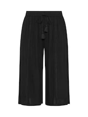 Yours Curve Black Crinkle Drawstring Scallop Cropped Trousers - Image 5 of 5