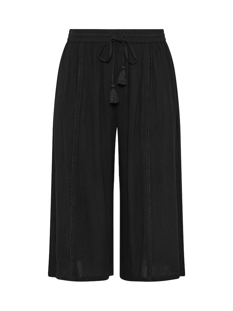 Yours Curve Black Crinkle Drawstring Scallop Cropped Trousers - Image 5 of 5