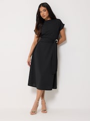 PixieGirl Petite Black Buckle Belt Midaxi Dress - Image 1 of 2