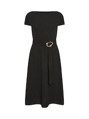 PixieGirl Petite Black Buckle Belt Midaxi Dress - Image 2 of 2