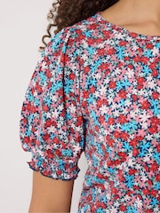 M&Co Blue Ditsy Floral Puff Sleeve Top - Image 4 of 5