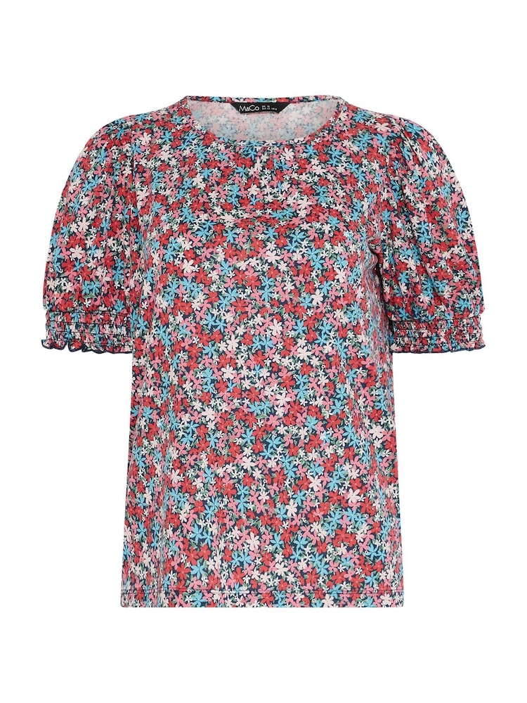 M&Co Blue Ditsy Floral Puff Sleeve Top - Image 5 of 5