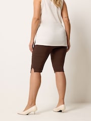 Yours Curve Brown Bengaline Pedal Pusher Shorts - Image 3 of 5