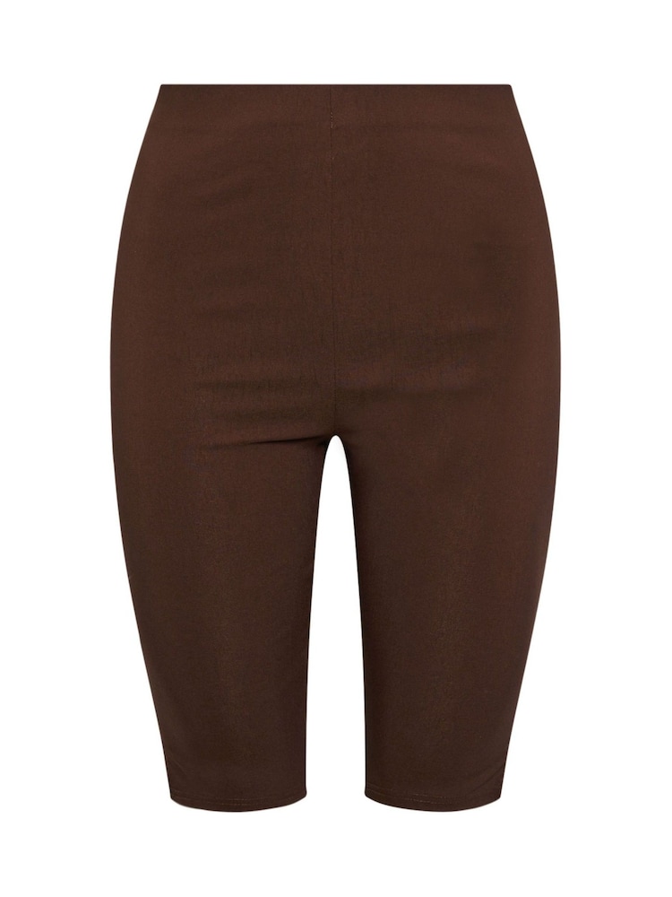 Yours Curve Brown Bengaline Pedal Pusher Shorts - Image 5 of 5