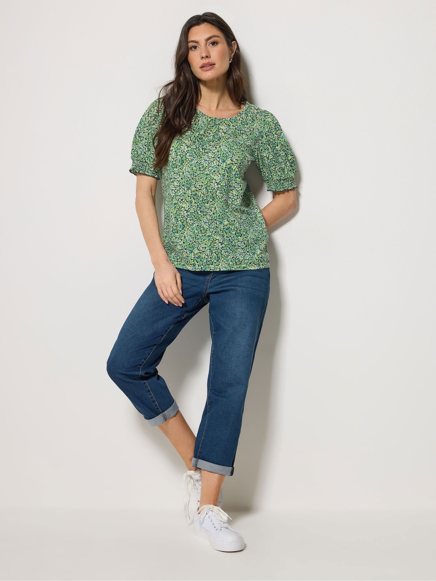 Buy M&Co Green Ditsy Floral Puff Sleeve Top from Next Canada