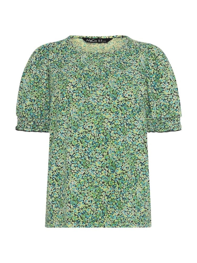 M&Co Green Ditsy Floral Puff Sleeve Top - Image 5 of 5
