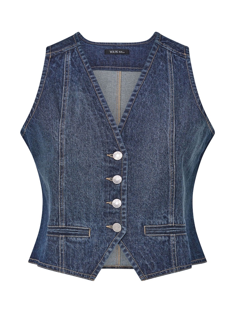 Yours Curve Blue Denim Waistcoat - Image 5 of 5