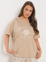 Yours Curve Brown Beach Club Short Sleeve Top & Shorts Pyjamas Set - Image 1 of 6