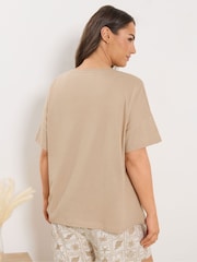 Yours Curve Brown Beach Club Short Sleeve Top & Shorts Pyjamas Set - Image 3 of 6