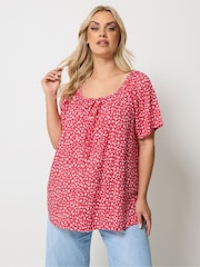 Yours Curve Red Boho Pintuck Blouse - Image 1 of 5