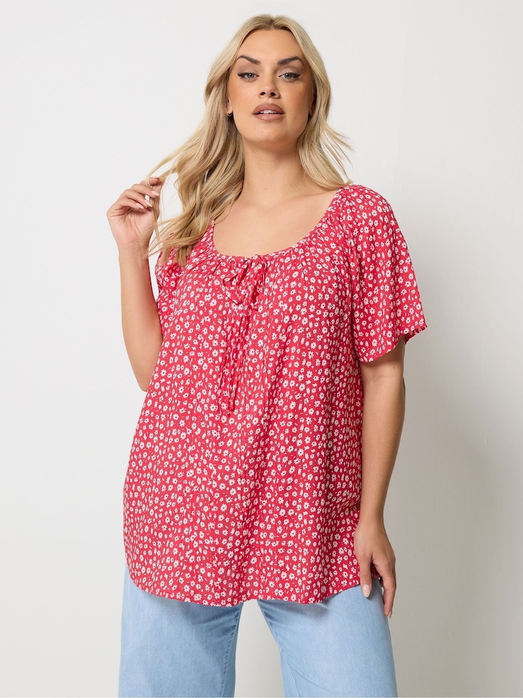 Yours Curve Red Boho Pintuck Blouse - Image 1 of 5