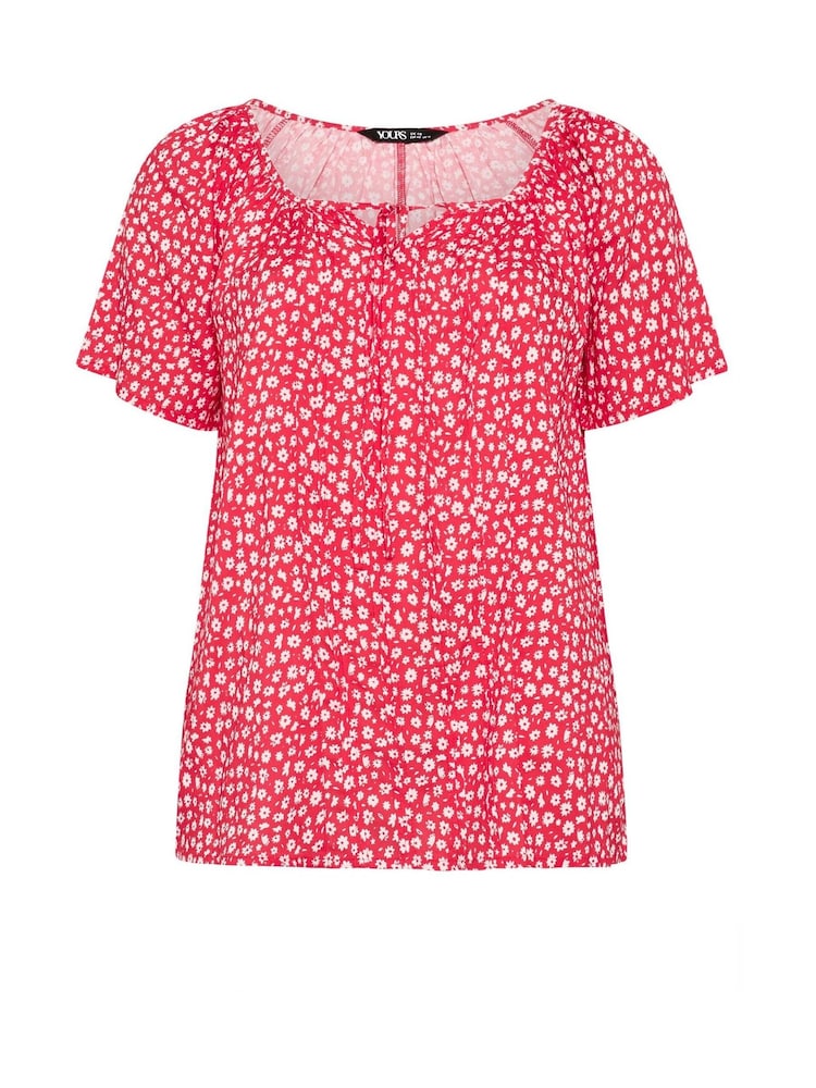 Yours Curve Red Boho Pintuck Blouse - Image 5 of 5