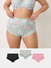 Yours Curve Pink Lace Trim Full Briefs 3 Pack - Image 1 of 8