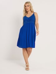 Yours Curve Blue Crochet Crinkle Mini Dress - Image 1 of 4