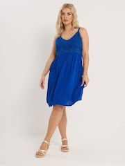 Yours Curve Blue Crochet Crinkle Mini Dress - Image 2 of 4