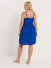 Yours Curve Blue Crochet Crinkle Mini Dress - Image 3 of 4