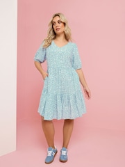 Μπλε - Μίνι φόρεμα με τιράντες Yours Curve Ditsy σε λεπτή γραμμή - Εικόνα 5 από 6