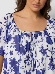 Yours Curve Navy Boho Pintuck Blouse - Image 4 of 5