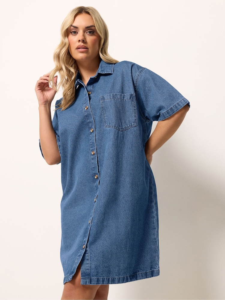 Yours Curve Blue Denim Shirt Dress - Image 1 of 5