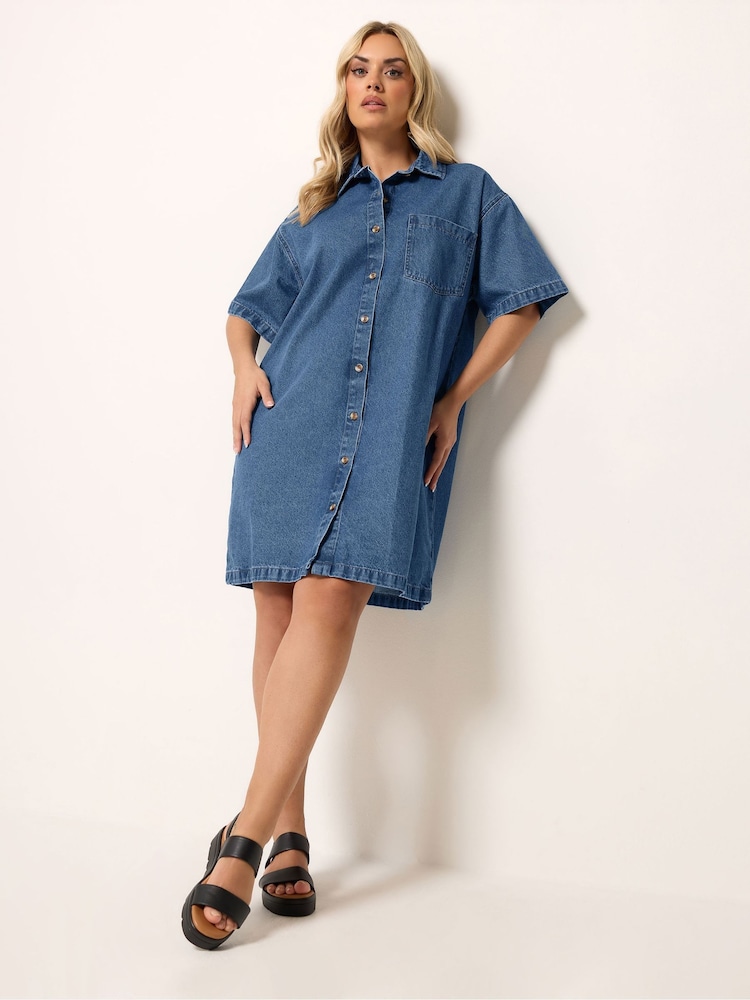 Yours Curve Blue Denim Shirt Dress - Image 2 of 5