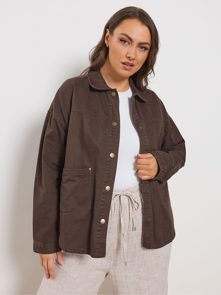 Yours Curve Brown Denim Shacket - Image 1 of 5 Yours Curve Brown Denim Shacket - Image 1 of 5