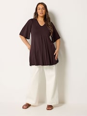 Yours Curve Brown Pleated Front Angel Sleeve Top - Image 2 of 5