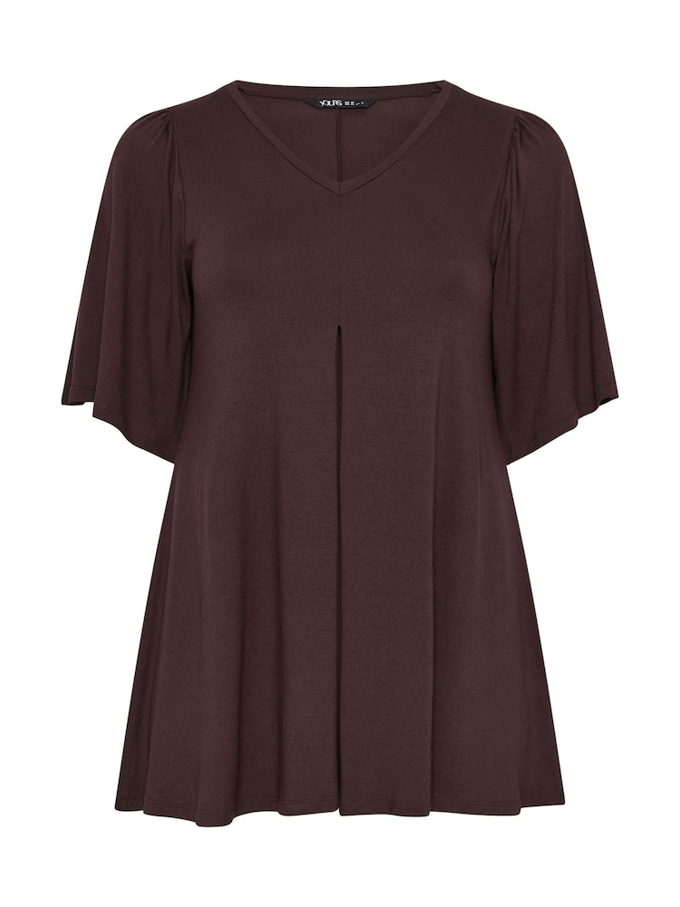 Yours Curve Brown Pleated Front Angel Sleeve Top - Image 5 of 5