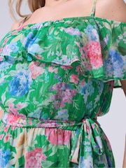 Yours Curve Green London Floral Metallic Cold Shoulder Maxi Dress - Image 4 of 5