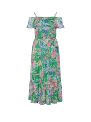Yours Curve Green London Floral Metallic Cold Shoulder Maxi Dress - Image 5 of 5