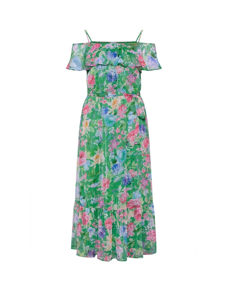 Yours Curve Green London Floral Metallic Cold Shoulder Maxi Dress - Image 5 of 5