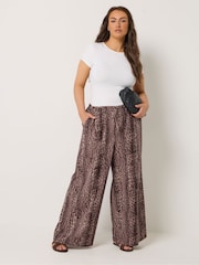 Yours Curve Brown Leopard Print Skinny Waist Wide Leg Trousers - Image 2 of 5