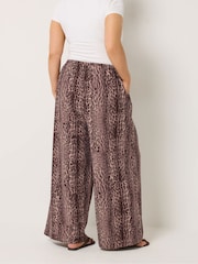 Yours Curve Brown Leopard Print Skinny Waist Wide Leg Trousers - Image 3 of 5
