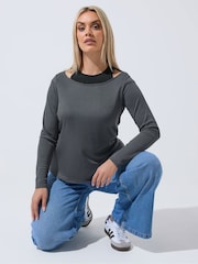 Yours Curve Grey Limited 2-In-1 Ribbed Top - Image 1 of 6
