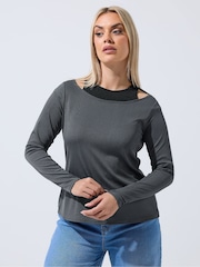Yours Curve Grey Limited 2-In-1 Ribbed Top - Image 2 of 6