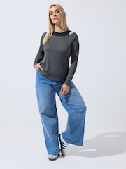Yours Curve Grey Limited 2-In-1 Ribbed Top - Image 3 of 6