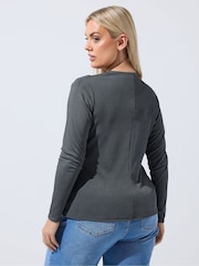 Yours Curve Grey Limited 2-In-1 Ribbed Top - Image 4 of 6